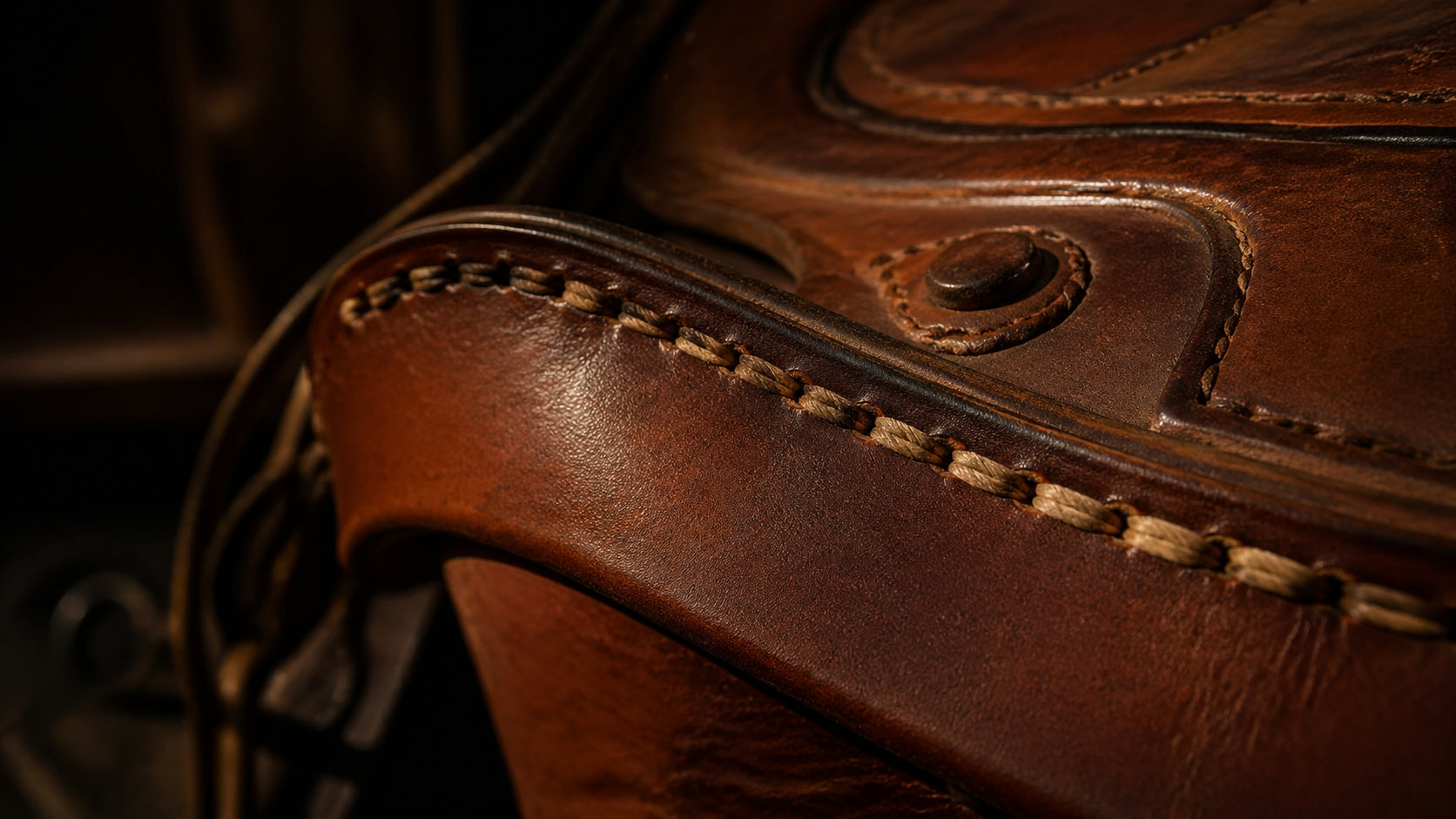 Police badge wallet construction — saddle stitching and badge window detail