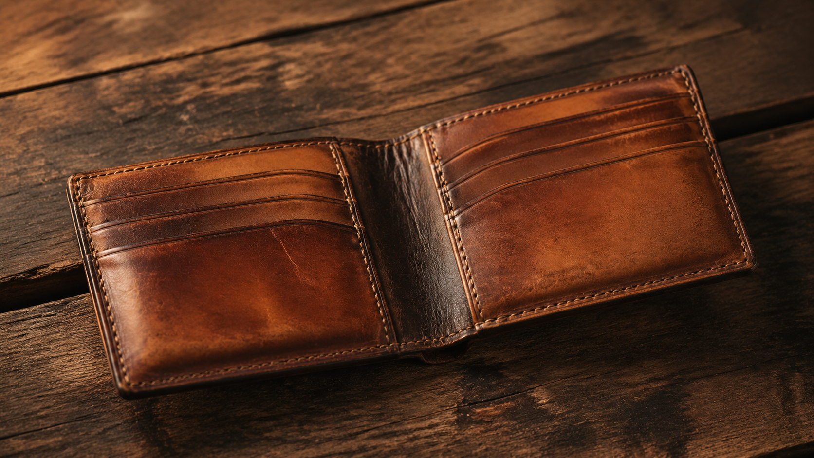 Full-grain leather wallet patina after years of carry — Bull Sheath Leather