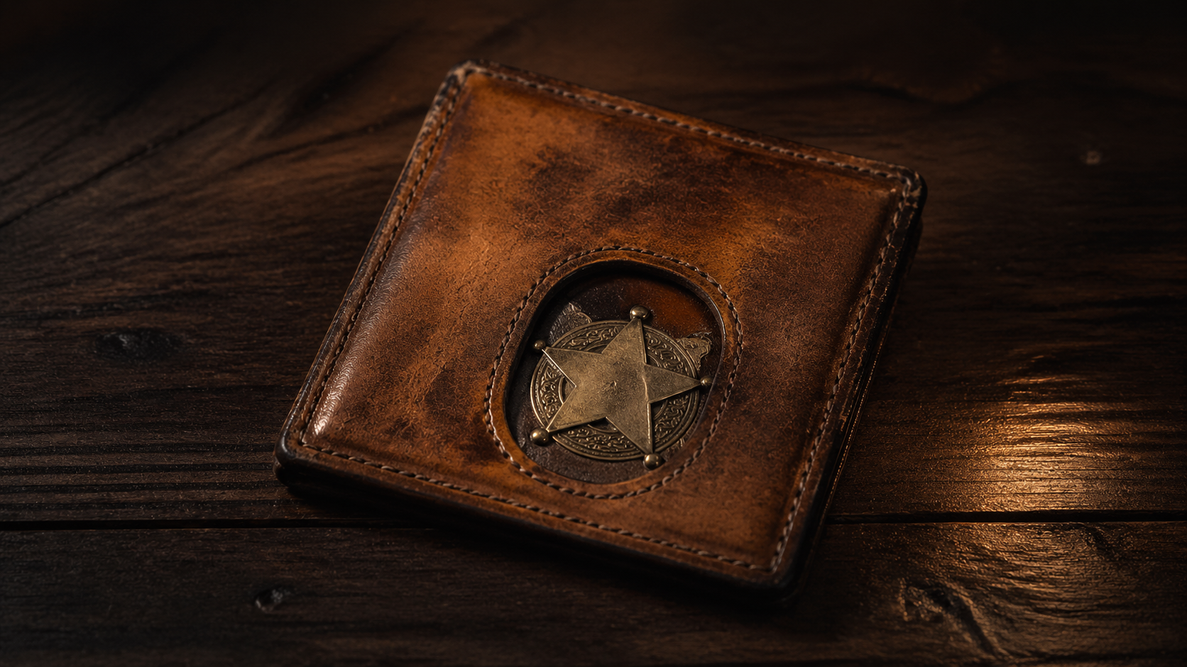 Full-grain leather badge wallet patina and aging — Bull Sheath Leather