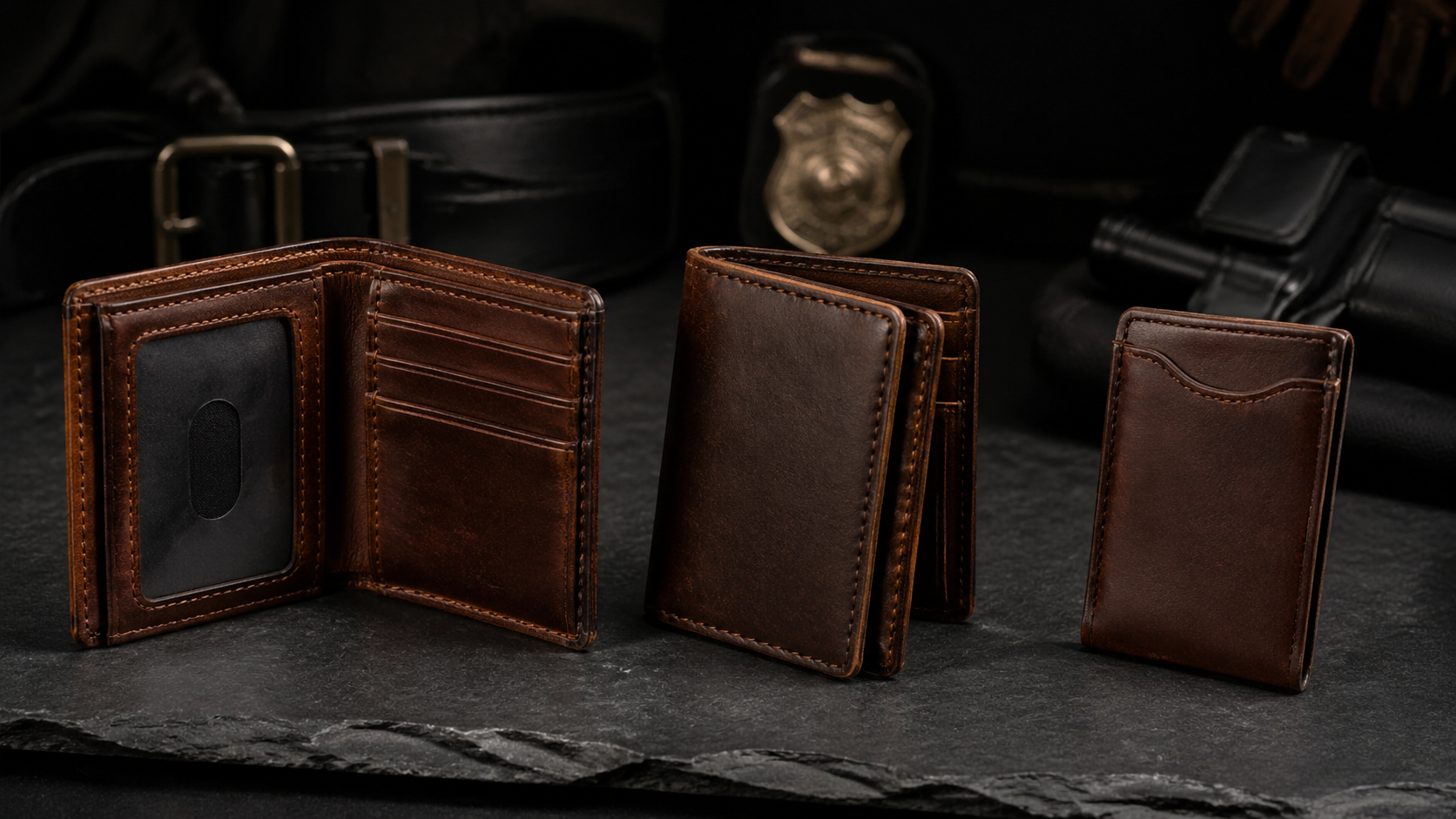 Law enforcement leather badge wallet carry styles compared